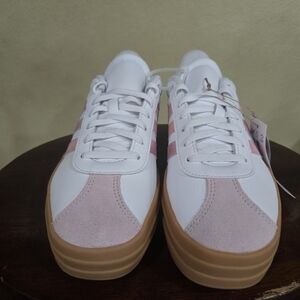 Adidas Kid's White VL Court Bold J Sneakers, White Powder Coral Gum, Size 6